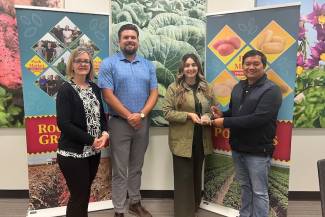 L-R:  Dr. Tracy Shinners-Carnelley, vice president research, quality and sustainability; Derek Kostynuik, director of sales, Peak of the Market; Tasia Papadopoulos, account manager, sales supervisor, Peak of the Market; and Lon Empeno, lead supplier development, Sobeys.
