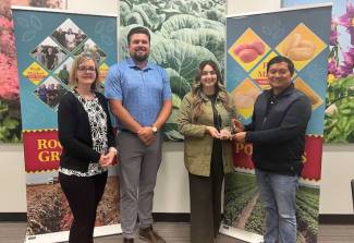 L-R:  Dr. Tracy Shinners-Carnelley, vice president research, quality and sustainability; Derek Kostynuik, director of sales, Peak of the Market; Tasia Papadopoulos, account manager, sales supervisor, Peak of the Market; and Lon Empeno, lead supplier development, Sobeys.
