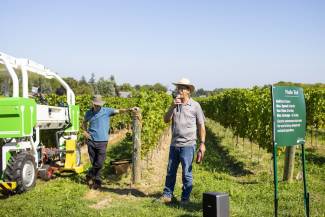 Chuck Baresich, Haggerty AgRobotics talks about the use of AI technology in a Niagara vineyard. 