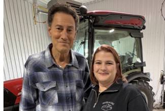 L-R: TVO host Steve Paikin and potato grower Nicki Scott, second vice-chair, Farm and Food Care Ontario. 