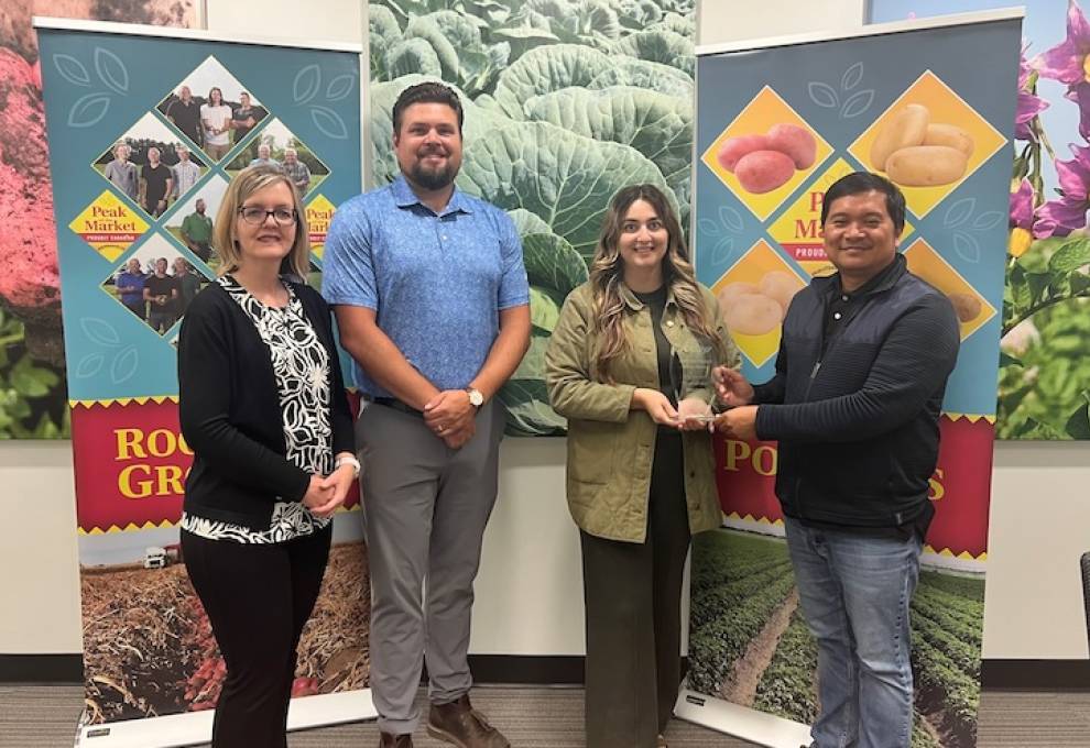 L-R:  Dr. Tracy Shinners-Carnelley, vice president research, quality and sustainability; Derek Kostynuik, director of sales, Peak of the Market; Tasia Papadopoulos, account manager, sales supervisor, Peak of the Market; and Lon Empeno, lead supplier development, Sobeys.