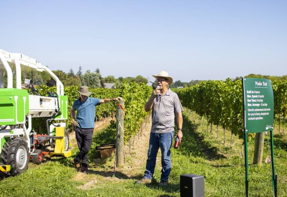 Chuck Baresich, Haggerty AgRobotics talks about the use of AI technology in a Niagara vineyard. 
