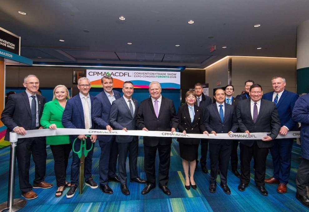L-R:  Pat Finnigan, New Brunswick minister of agriculture; Lianne Rood, MP for Middlesex-London; Steve Bamford, CPMA 2025-2026 chair; Ron Lemaire, CPMA president; Trevor Jones, Ontario minister of agriculture; Doug Ford, Ontario premier; Guisela Atalida Godinez Sazo, ambassador of the Republic of Guatemala to Canada; Carlos Manuel Joaquín González, ambassador of Mexico to Canada; Ivan Sierra, general consul of Mexico to Canada; Greg Morrow, Nova Scotia minister of agriculture. 