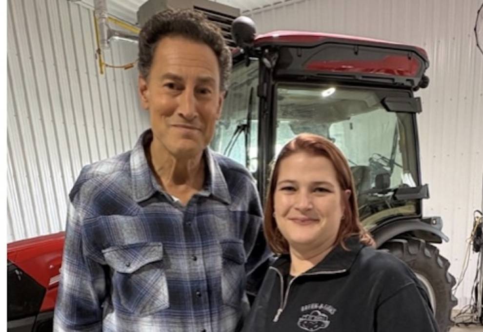L-R: TVO host Steve Paikin and potato grower Nicki Scott, second vice-chair, Farm and Food Care Ontario. 