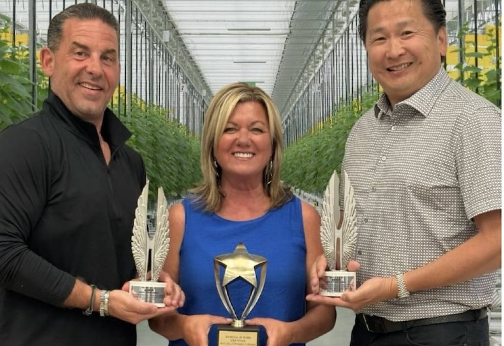 L-R:  Tony Coppola, chair, OGVG Marketing Committee (Coppola Farms), Rachel Boucher (OGVG), Richard Lee (OGVG).