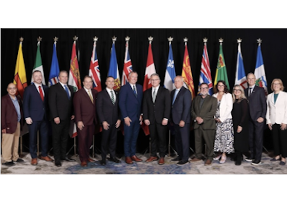 Federal, Provincial and Territorial Ministers of Agriculture at their annual conference in Halifax, Nova Scotia. L-R:  Hon. Craig Simailak, Minister of Community Services (Nunavut)  Hon. Ted Laking, Minister of Energy, Mines and Resources (Yukon)  Hon. Bloyce Thompson, Minister of Agriculture (Prince Edward Island)  Hon. Ron Kostyshyn, Minister of Agriculture (Manitoba)  Hon. Trevor Jones, Minister of Agriculture, Food and Agribusiness (Ontario)  Hon. Greg Morrow, Minister of Agriculture (Co-Chair) (Nova Sc