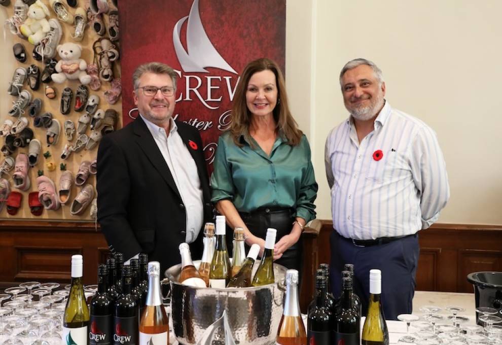 L-R:  CREW Winery. Tony Sclafani, Hon. Donna Skelly, speaker of the Legislative Assembly, Bernie Gorski.