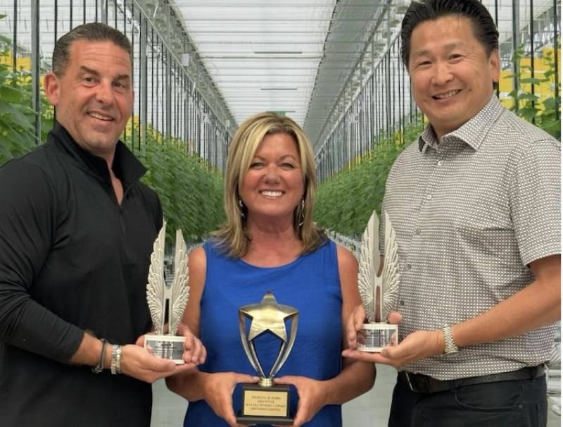 L-R:  Tony Coppola, chair, OGVG Marketing Committee (Coppola Farms), Rachel Boucher (OGVG), Richard Lee (OGVG).